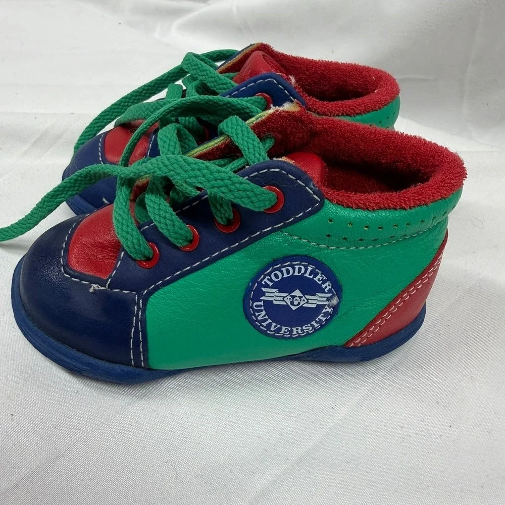 Vintage 70's Toddler University Kid's Red Blue Green Colorblock‎ Sneakers Sz 3
